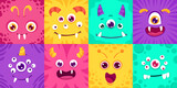 Fototapeta Pokój dzieciecy - Cartoon Square monster faces big set. Funny cute and colorful creatures for avatars and icons for halloween design. Children vector illustration