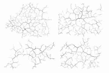 Poster - Natural cracks backgrounds. Vector overlay textures of cracked surfaces. One color graphic resources.