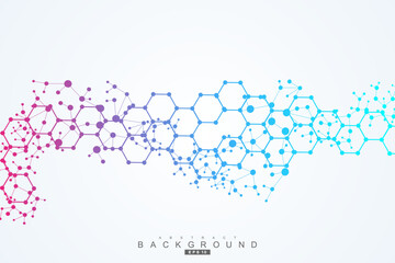 Leinwandbilder - Modern futuristic background of the scientific hexagonal pattern. Virtual abstract background with particle, molecule structure for medical, technology, chemistry, science. Social network vector