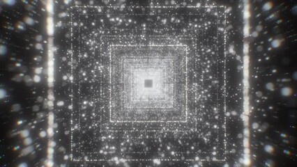 Poster - Square corridor with glowing particles. Motion. Cosmic corridor with shimmering particles. Square virtual tunnel with lots of glitter