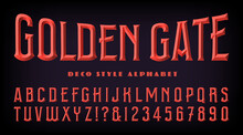 Golden Gate Is A 3d Effect Deco Style Alphabet Reminiscent Of The Red Painted Metal Structure Of The Golden Gate Bridge At San Francisco Bay.