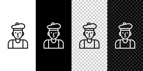 Sticker - Set line French man icon isolated on black and white background. Vector