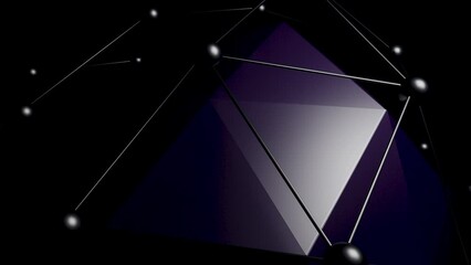 Poster - Abstract convex dark purple plexus grid around pulsating 3d polygonal sphere, seamless loop. Design. Connected lines and dots around a convex figure.
