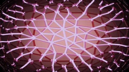 Poster - Abstract convex pink and red plexus grid on a dark background, seamless loop. Design. Flowing slowly surface of connected lines and dots.