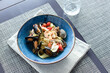 Pasta with seafood, pasta with shrimp mussels squid. pasta with sea delicacies