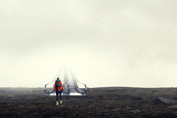 Canvas Print - Mountaineer ready for adventure . Mixed media