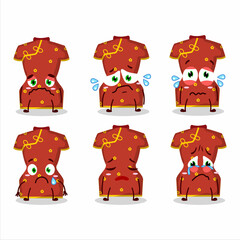 Poster - Red clothing of chinese woman cartoon character with sad expression