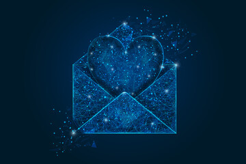 Wall Mural - abstract isolated image of a letter, mail or message with heart. polygonal illustration looks like s