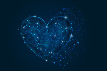 Wall Mural - abstract isolated blue image of a heart. polygonal illustration looks like stars in the blask night 