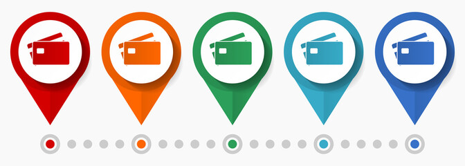 Aufkleber - Credit card, business concept vector icon set, flat design pointers, infographic template