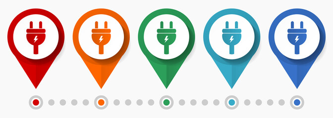 Aufkleber - Energy, plug concept vector icon set, flat design electricity pointers, infographic template