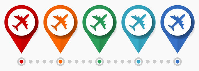 Poster - Plane, airplane concept vector icon set, flat design flight pointers, infographic template