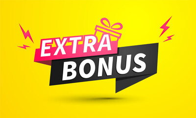 Poster - vector illustration extra bonus label with gift. modern web banner on yellow