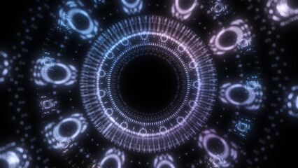 Poster - circle neon particle flow. technology background concept