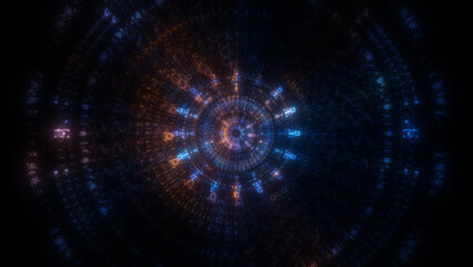 Poster - circle neon particle flow. technology background concept