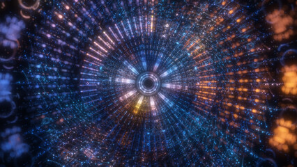 Poster - circle neon particle flow. technology background concept