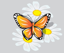 Butterfly Monarch Insect White Flowers Logo Vector Image