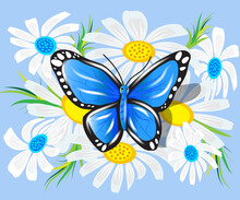 Butterfly Blue Monarch Insect White Flowers Logo Vector Image