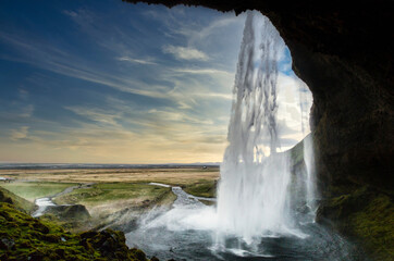 Waterfall at sunset. the seljalandsfoss