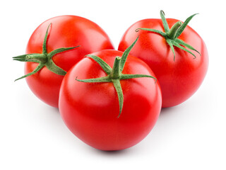 Wall Mural - Tomato isolated. Three tomatoes on white background. Tomatoes with clipping path.