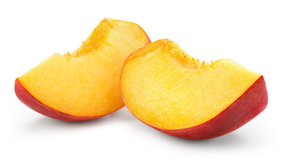 Wall Mural - Peach slice isolated. Peach slices on white background. Peaches with clipping path.