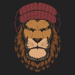 Wall Mural - Lion beanie hat vector illustration
