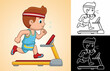 Cartoon little boy running on treadmill