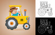 Cartoon little boy farmer on tractor