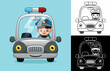 Cartoon little policeman on patrol car