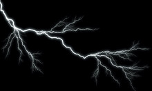 Lightning Bolts Isolated On Black Background. Thunder Electric Strike. Thunderstorm And Lightning