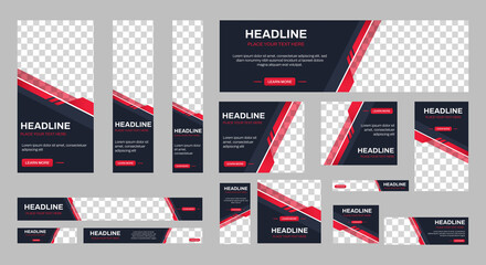 Poster - Business banner design web template Set, Horizontal header web banner. Black and red. cover header background for website design, Social Media Cover ads banner, flyer, invitation card
