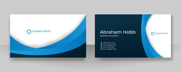 Modern simple blue and white business card design template with corporate style