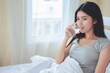 © Png - Video - Photo - asian woman unwell sick coldt ake pills, Health and health insurance concept.