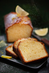 Wall Mural - Delicious homemade lemon loaf (pound) cake, close up