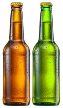 Two Bottles Of Light Beer Isolated On A White Background. File Contains Clipping Path.