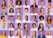 © Prostock-studio - Collage of diverse multicultural people portraits over purple toned backgrounds