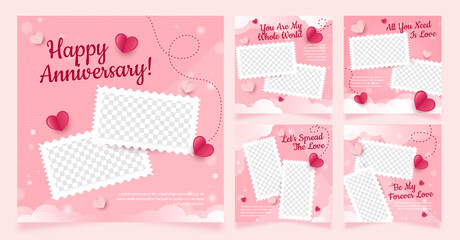 Wall Mural - realistic love anniversary day in pink for social media post campaign collection template
