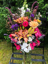 Bright Festive Bouquet In The Garden In A Glass Vase