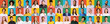 © Prostock-studio - Smiling multiracial men and women posing on colorful backgrounds, panorama