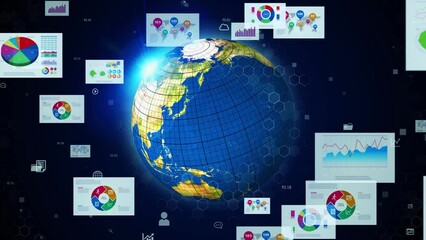 Fototapete - Digital documents concept. Worldwide business. Digital transformation.