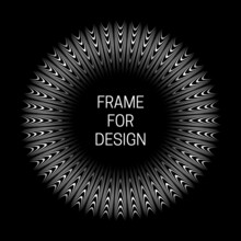 Op Art Circular Trippy Frame For Text. Monochrome Design Element.