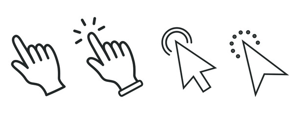 Leinwandbilder - Computer mouse click cursor gray arrow icons set and loading icons. Cursor icon. Vector illustration. Mouse click cursor collection.
