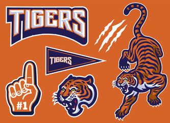 Wall Mural - set of tiger mascot sport logo