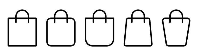 shopping bag icon set. outline bag symbol. shopping illustration. package icon in line. shop bag in 
