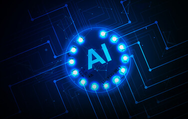 Poster - Artificial Intelligence Abstract Background Concept Wallpaper with glowing Node Lines and circuits. Futuristic Technology concept backdrop
