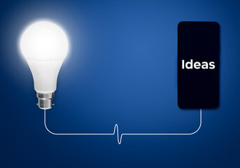 Poster - Ideas Generating Concept Abstract Technology Background with Glowing Bulb and Mobile Connected. Tech and futuristic backdrop 