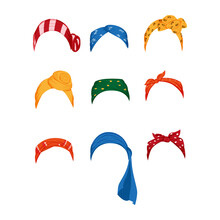 Set With Different Color Womens Hair Bandana
