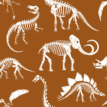 Hand Drawn Dinosaur Skeletons Seamless Vector Pattern. Perfect For Textile, Wallpaper Or Print Design.

