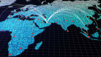 Poster - Global connectivity from Dubai to other major cities around the world. Technology, network connection, trading, and traveling concept. World map element furnished by NASA