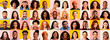 Set of closeup photos of different men and women, panorama